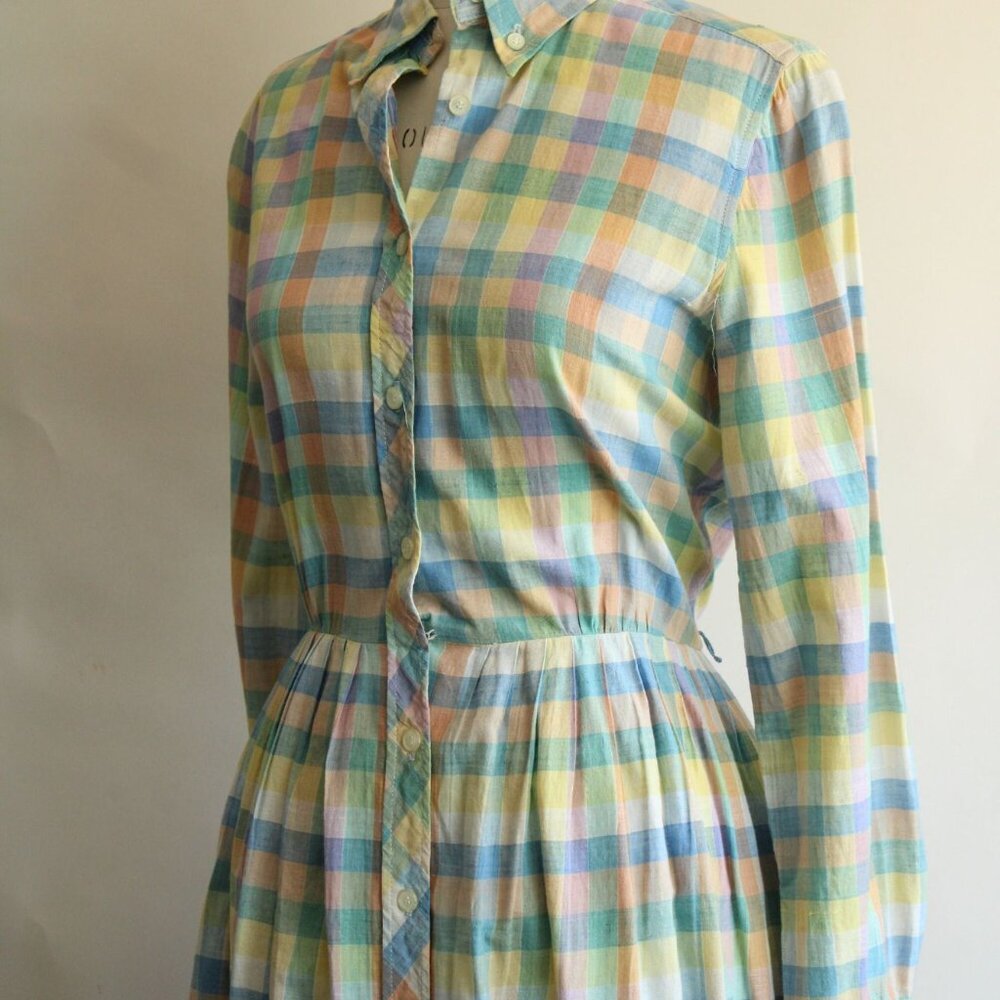 Vintage 1970s 1980s Dress with Pockets, Parade Pastel Plaid Shirtwaist, - Picture 7 of 10